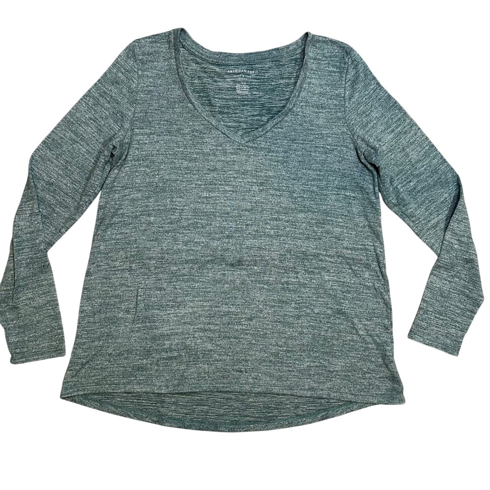 American Eagle Soft & Sexy Plush V-Neck Long Sleeve Top‎ Green Space Dye Large